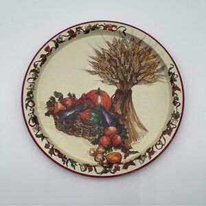Vintage Potpourri Press Floral Round Tray Harvest Vegetable Basket 13.5” 1990